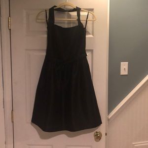 Black halter bridesmaid’s dress with belt